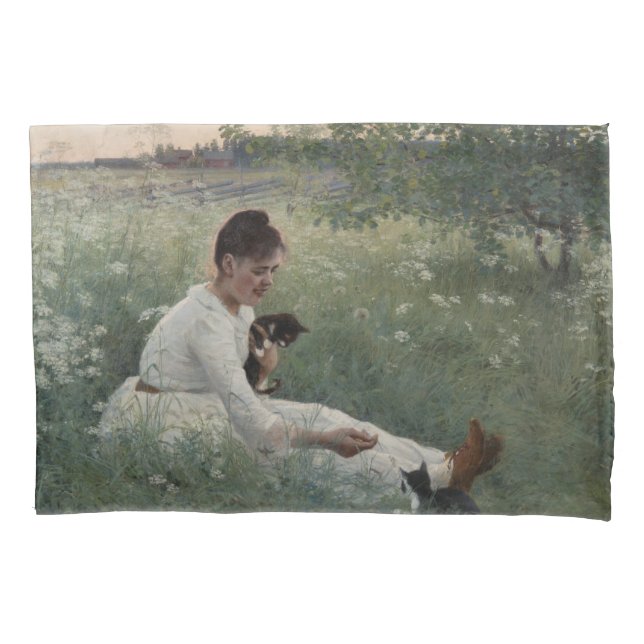 Funda De Cojín Chica con gatos en un paisaje veraniego (gatitos) (Anverso-izquierdo)