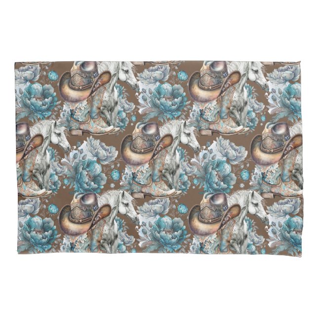 Funda De Cojín Chica de caballo vaquero patrón turquesa floral (Anverso)
