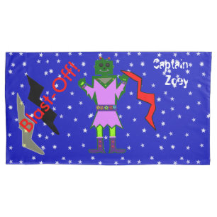 Funda De Cojín Chica Robot Verde Spaceships Niños King