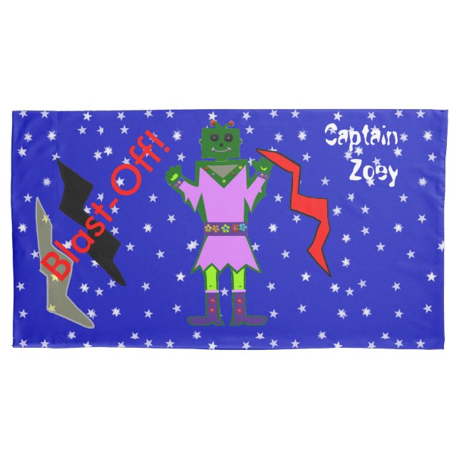 Funda De Cojín Chica Robot Verde Spaceships Niños King (Anverso-izquierdo)