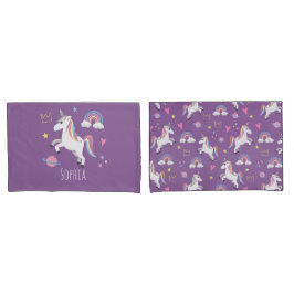 Funda De Cojín Chicas cortan morado arco iris unicornio y llaman 