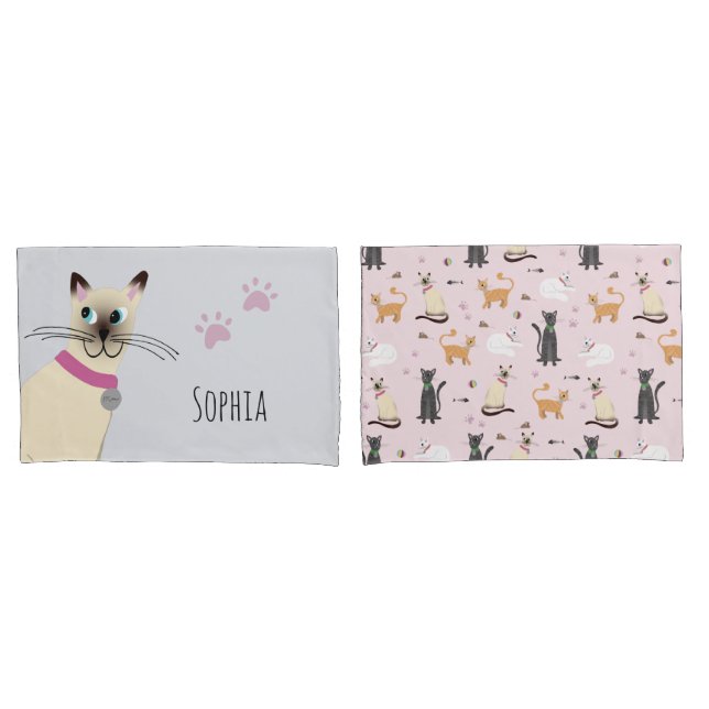Funda De Cojín Chicas Cute las impresiones siamesas de pata de ga (Anverso - Set)