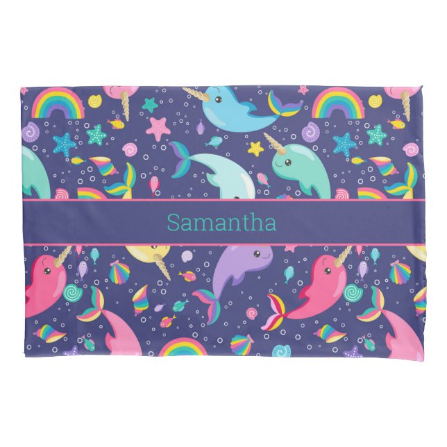 Funda De Cojín Chicas del Narwhal Arcoiris bajo el mar personaliz (Anverso)