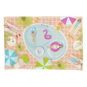 Funda De Cojín Chicas en bikini y chicos jugando juego de piscina