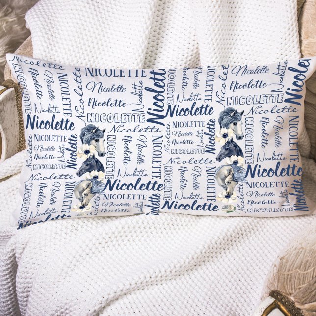 Funda De Cojín Chicas personalizados nombran caja de almohadas co (Horse personalized name collage horse lovers gift ideas for girls equestrian gifts)