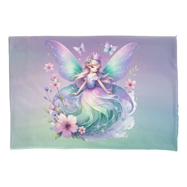 Funda De Cojín Chicas Princesas de la Mariposa Verde Púrpura (Anverso)