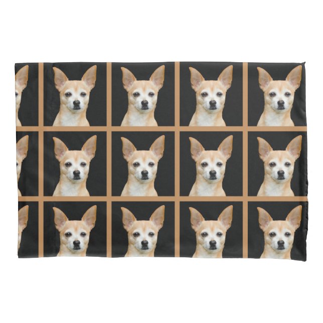 Funda De Cojín Chihuahua pintada beige en fondo negro (Anverso-izquierdo)