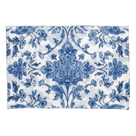 Funda De Cojín Chinoisería Floral Azul Acuarela Blanca