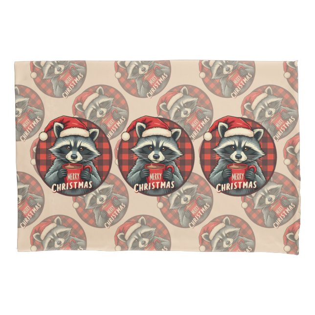 Funda De Cojín Christmas Raccoon Cocoa Cheer (Anverso)