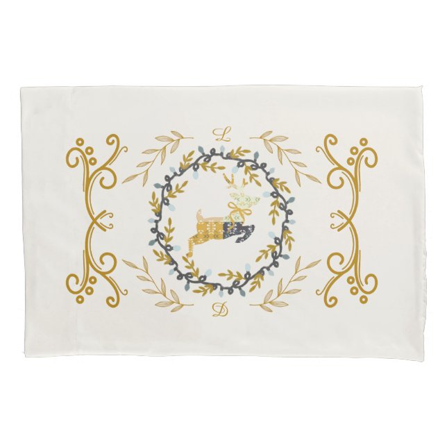 Funda De Cojín Christmastime Deer with Wreath Yellow Cream (Anverso)