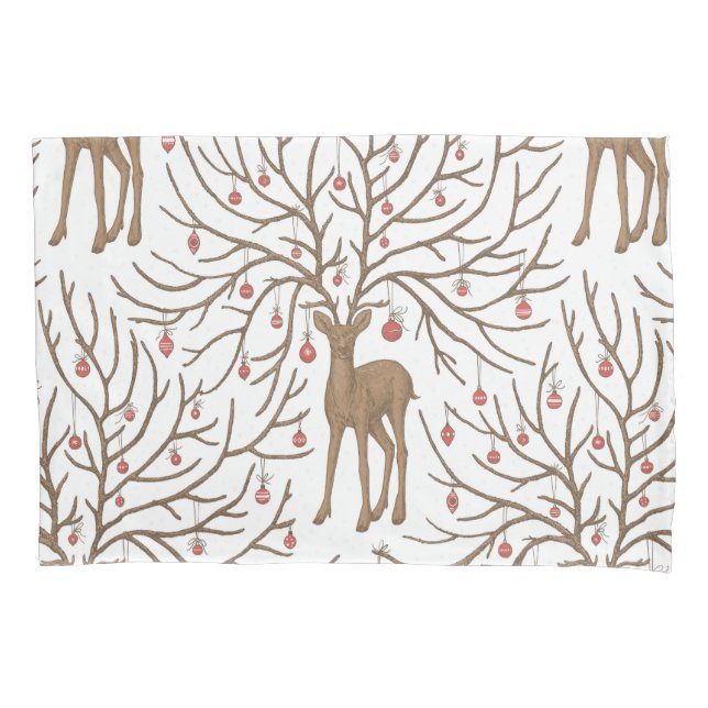 Funda De Cojín ciervo de Navidad sobre blanco (Anverso-izquierdo)