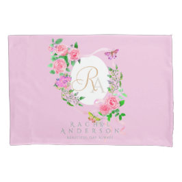 Funda De Cojín Cinta rosa rosa rosada monogramo rosa