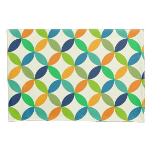 Funda De Cojín Círculos de mediados de siglo en azul, verde y nar