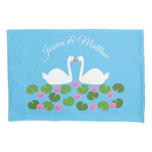 Funda De Cojín Cisnes blancas y nenúfares Bodas Personalizado (Anverso)