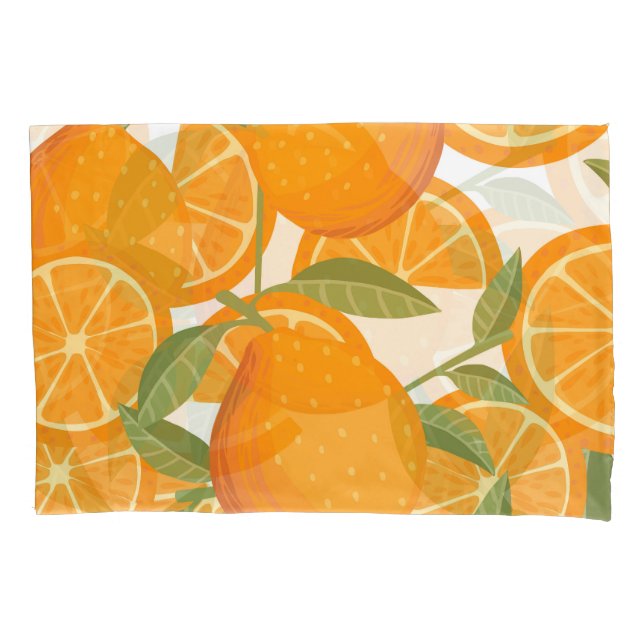 Funda De Cojín Citrus Delight: Patrón de fruta Naranja (Anverso)