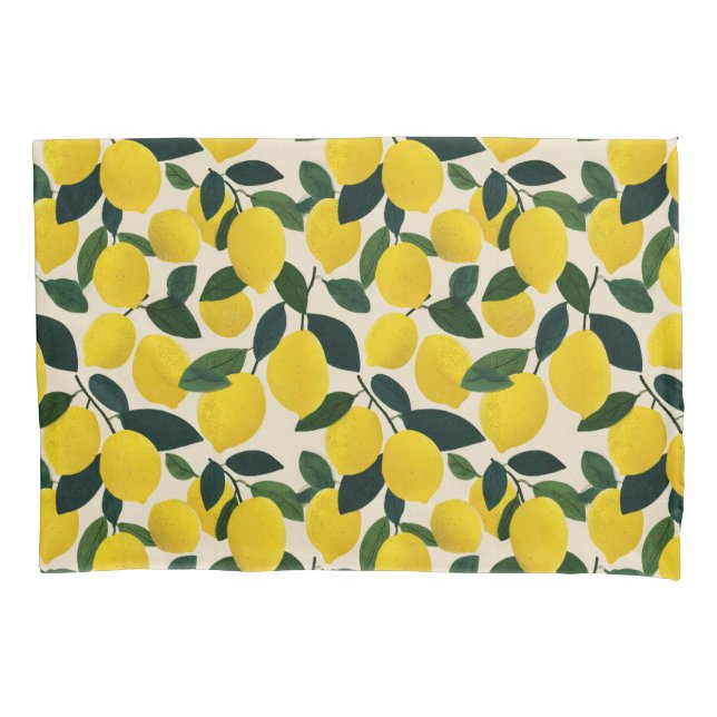 Funda De Cojín Citrus Fruit Yellow Lemons Pattern Mediterranean  (Anverso)