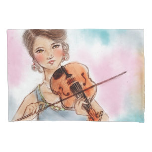 Funda De Cojín Clásica Dama Jugando Violín, Elegante Arte Vintage