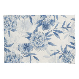 Funda De Cojín Classic Blue Floral Toile Watercolor Pattern White