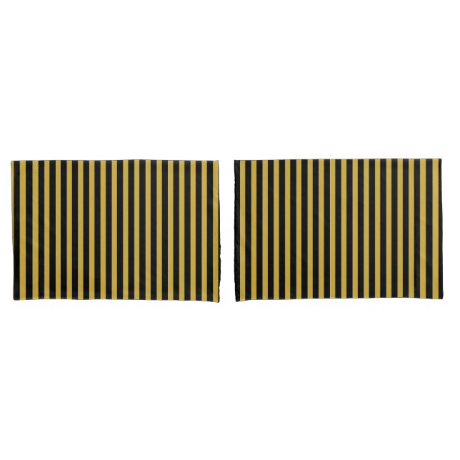 Funda De Cojín Classic Modern Striped Black and Metallic Gold (Anverso - Set)
