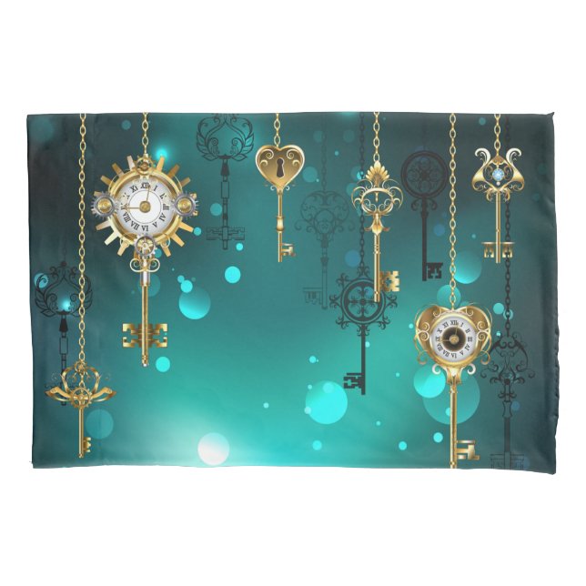 Funda De Cojín Claves de esqueleto antiguas sobre fondo verde (Anverso)