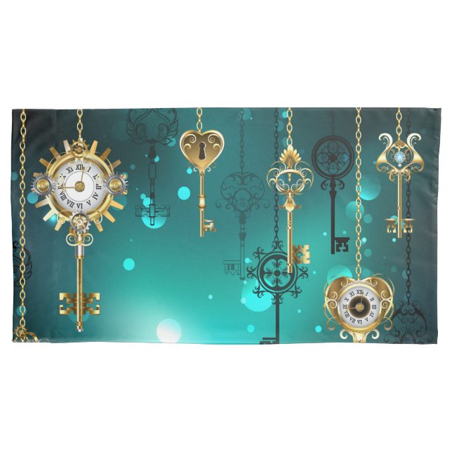 Funda De Cojín Claves de esqueleto antiguas sobre fondo verde (Anverso-izquierdo)