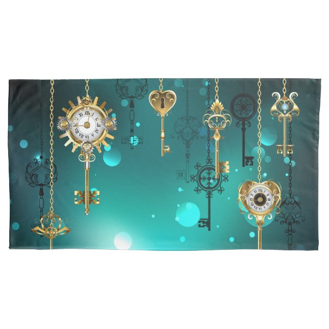 Funda De Cojín Claves de esqueleto antiguas sobre fondo verde (Anverso)