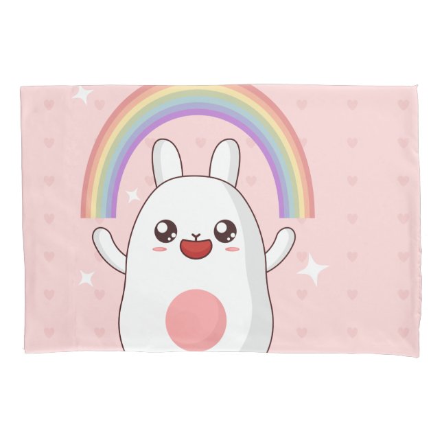 Funda De Cojín Clísico arcoiris de Kawaii (Anverso)
