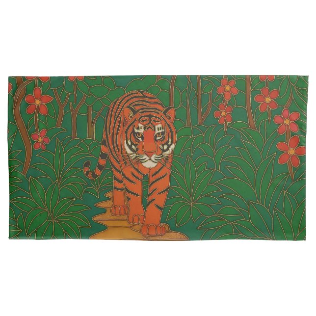 Funda De Cojín Cloisonne Art Tiger on the Jungle Path (Anverso)
