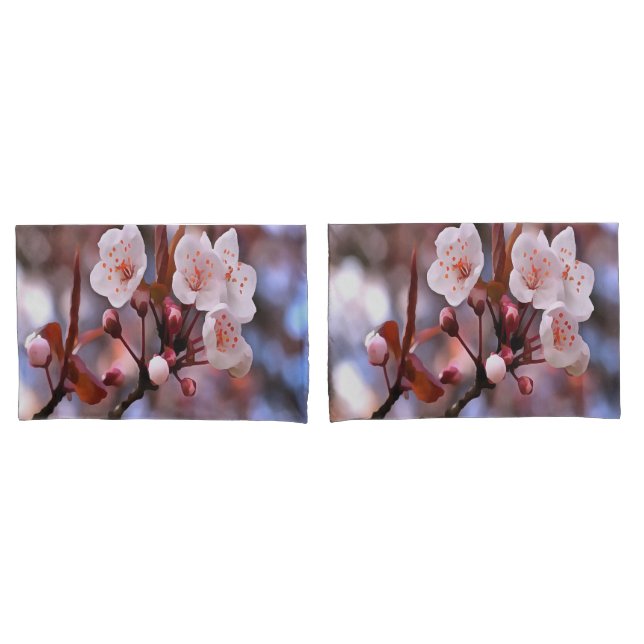 Funda De Cojín Clúster con flores de cerezo con rosa y azul (Anverso - Set)