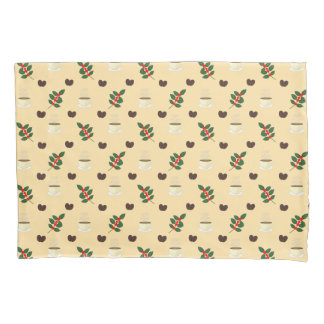 Funda De Cojín Coffee Pattern with Beans, Cups, and Coffee trees
