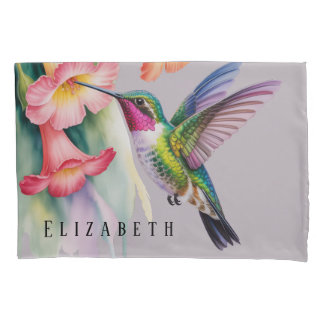 Funda De Cojín Colibrí en acuarela con flores