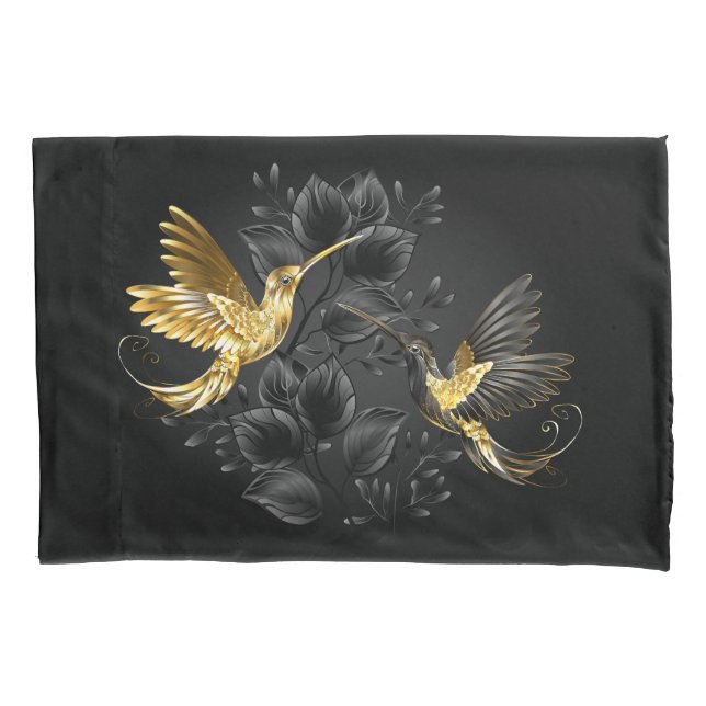 Funda De Cojín Colibrí negro y dorado (Anverso)