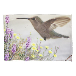 Funda De Cojín Colibrí y flores silvestres