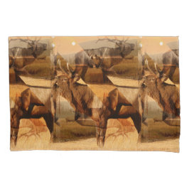 Funda De Cojín Collage de alces machos al amanecer