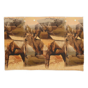 Funda De Cojín Collage de alces machos al amanecer