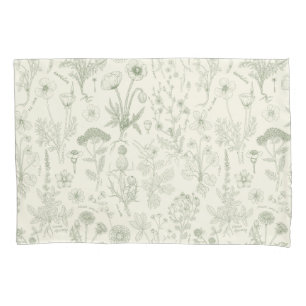 Funda De Cojín Collage de flores silvestres/ blanco apagado y sal