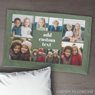Funda De Cojín Collage personalizado 8 fotos - verde con texto bl