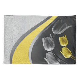 Funda De Cojín Color de las flores de tulipán gris y amarillo 202