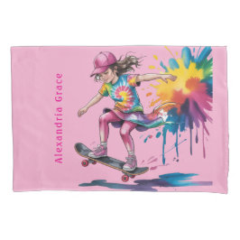 Funda De Cojín Colorful Painted Girl Skateboarder Birthday Gift