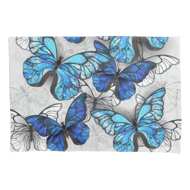 Funda De Cojín Composición de las mariposas blancas y azules (Anverso-izquierdo)
