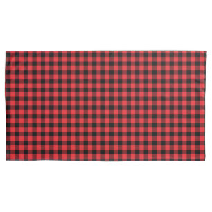 Funda De Cojín Comprobación de negro rojo con relleno de búfalo