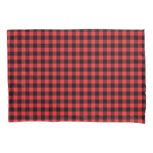 Funda De Cojín Comprobación de negro rojo con relleno de búfalo