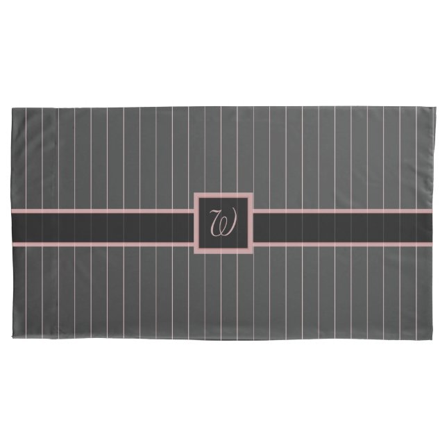 Funda de cojín con rayas rosadas negras (Anverso)