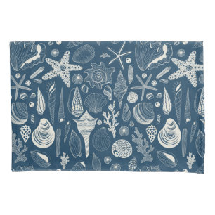 Funda De Cojín Conchas marinas sobre azul oscuro