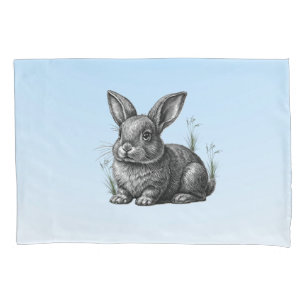 Funda De Cojín Conejito gris lindo contra un cielo azul