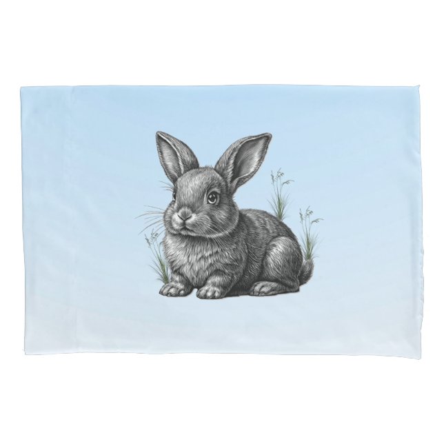 Funda De Cojín Conejito gris lindo contra un cielo azul (Anverso)