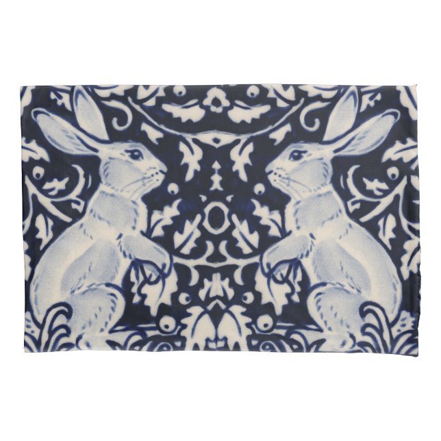 Funda De Cojín Conejo azul y blanco conejo elegante arte Reina co (Anverso)