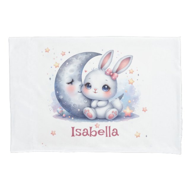 Funda De Cojín conejo lindo y los niños de luna creciente (Anverso)