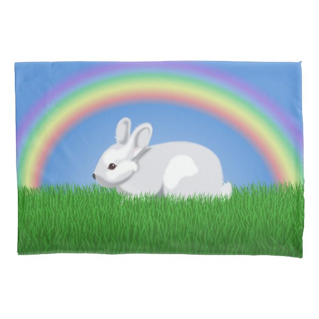 Funda De Cojín Conejo y arcoiris (Anverso)