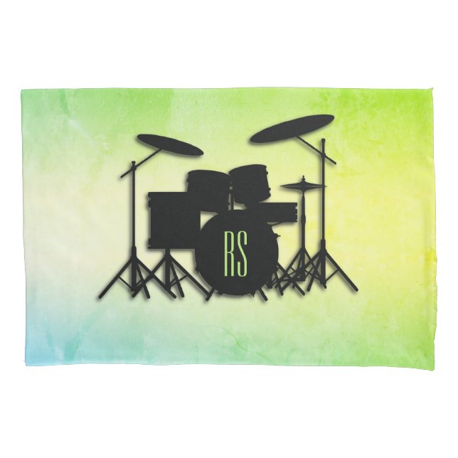 Funda De Cojín Conjunto de tambores Monogram Green (Anverso)